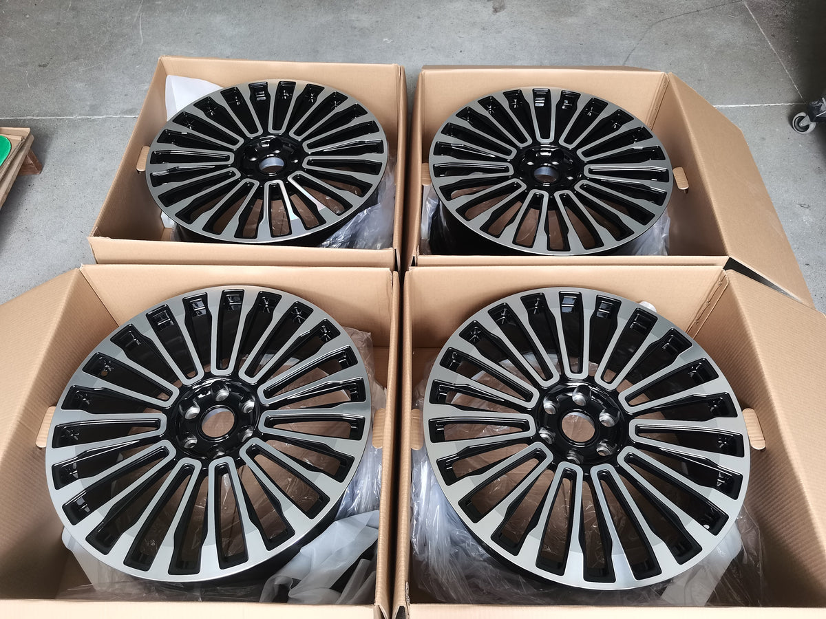 We produced premium quality forged wheels rims for  LEXUS LX600 2021+  Our wheels sizes:  Front 24 x 10 ET 50  Rear 24 x 10 ET 50  Finishing: Black Diamond  Forged wheels can be produced in any wheel specs by your inquiries and we can provide our specs