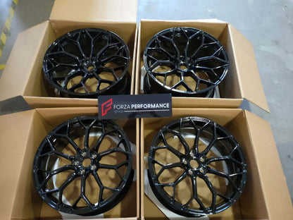 We produced premium quality forged wheels rims for  LAMBORGHINI HURACAN  Our wheels sizes:   Front 20 x 9 ET 30  Rear 21 x 12 ET 32  Finishing: Glossy Black  Forged wheels can be produced in any wheel specs by your inquiries and we can provide our specs